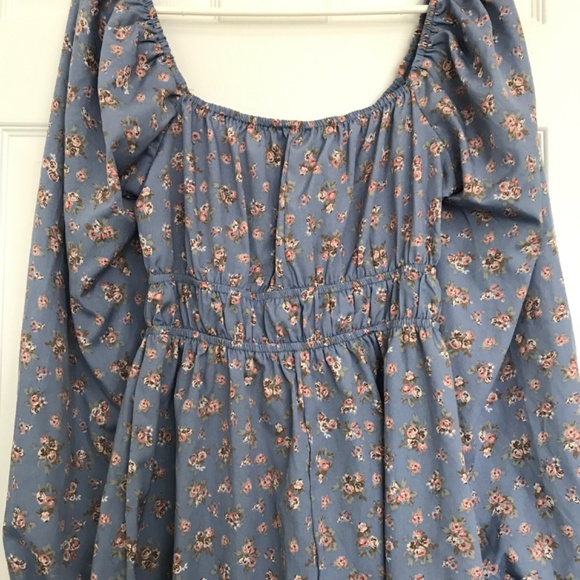 Streetwear Society Long Sleeve Sweetheart Neckline Tie Floral Dress S Blue Peach - Picture 13 of 15